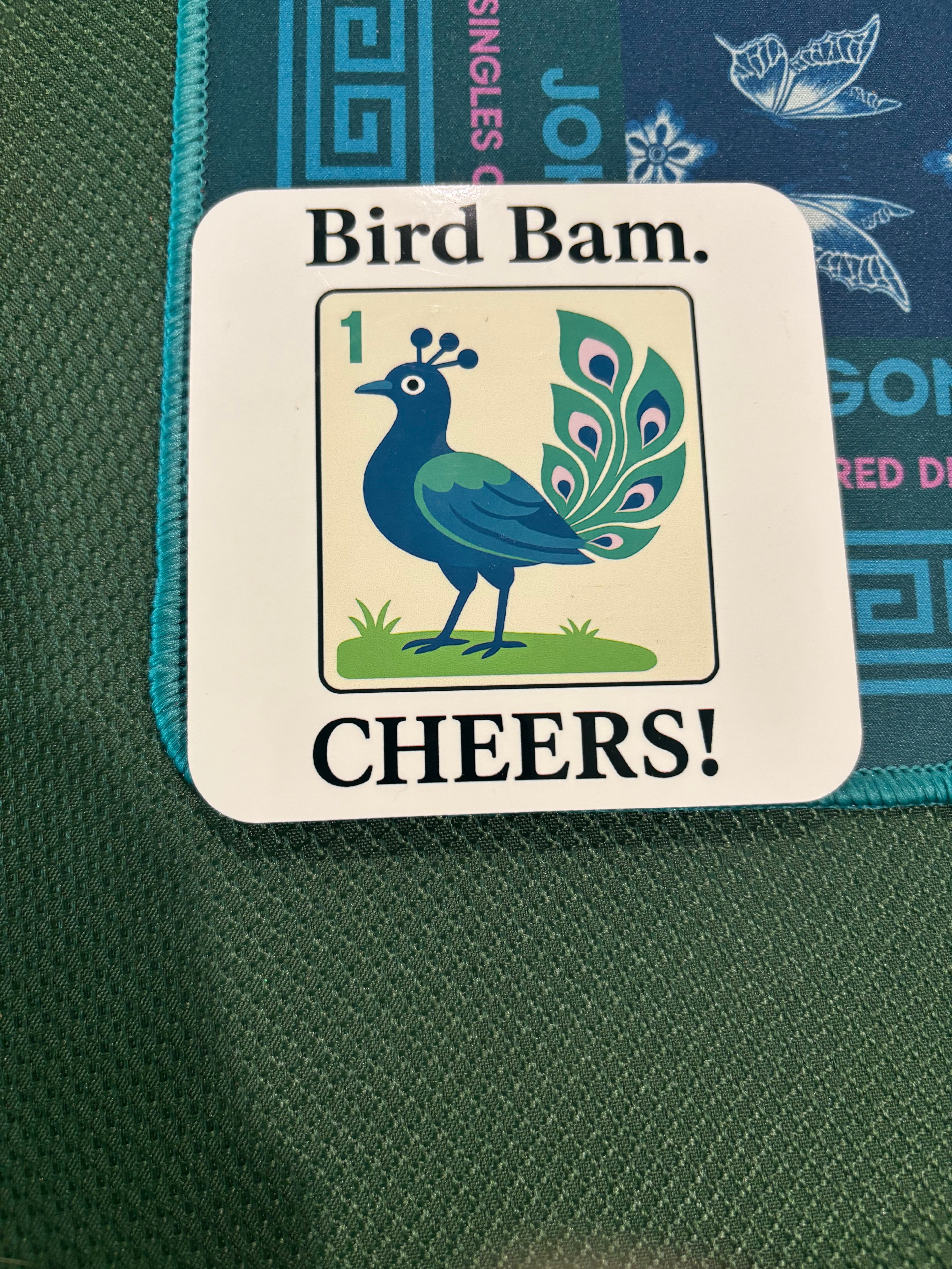 Modern Peacock Bird Bam Cheers Coaster (Each coaster sold individually)