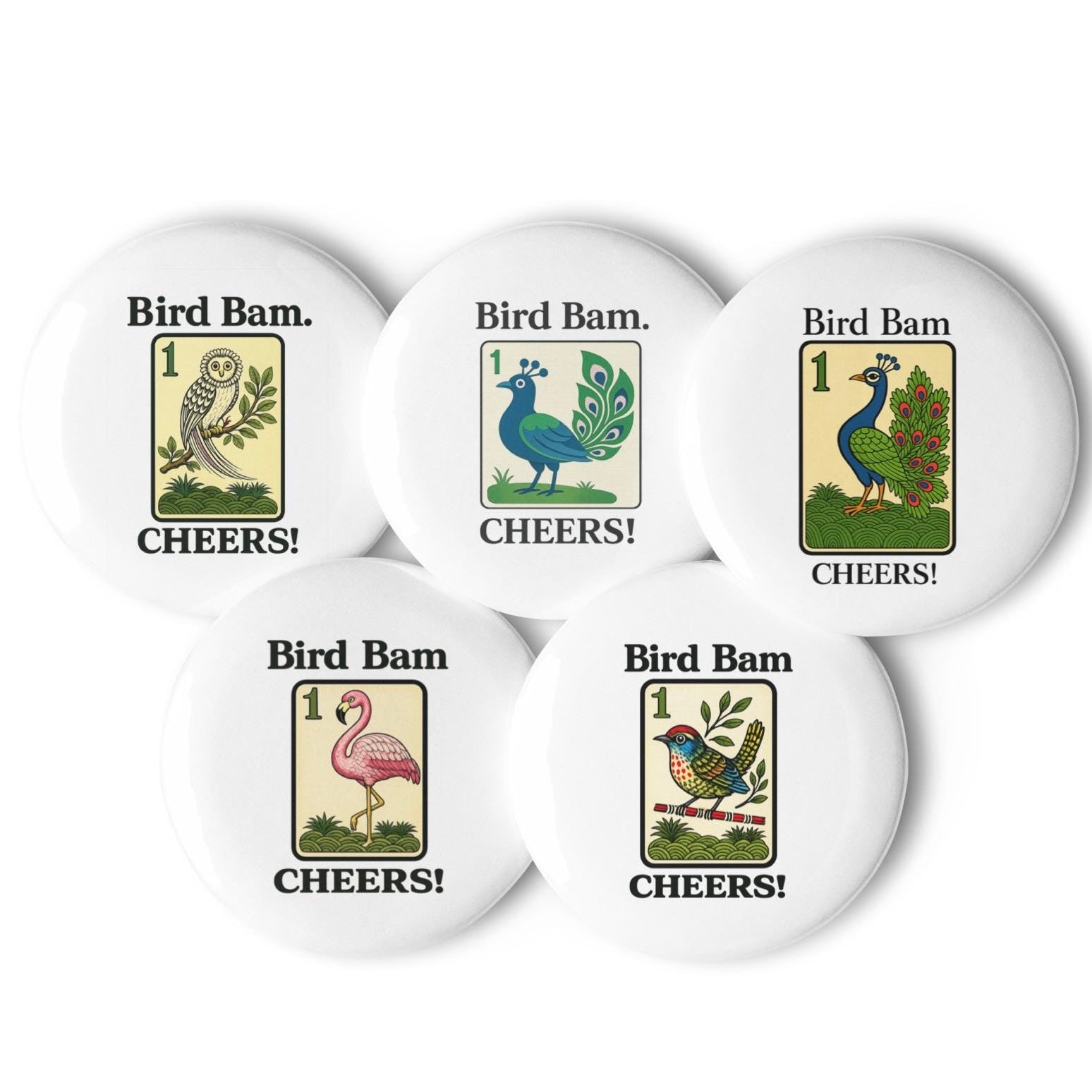 Bird Bam Mahjong (pin buttons set of 5)
