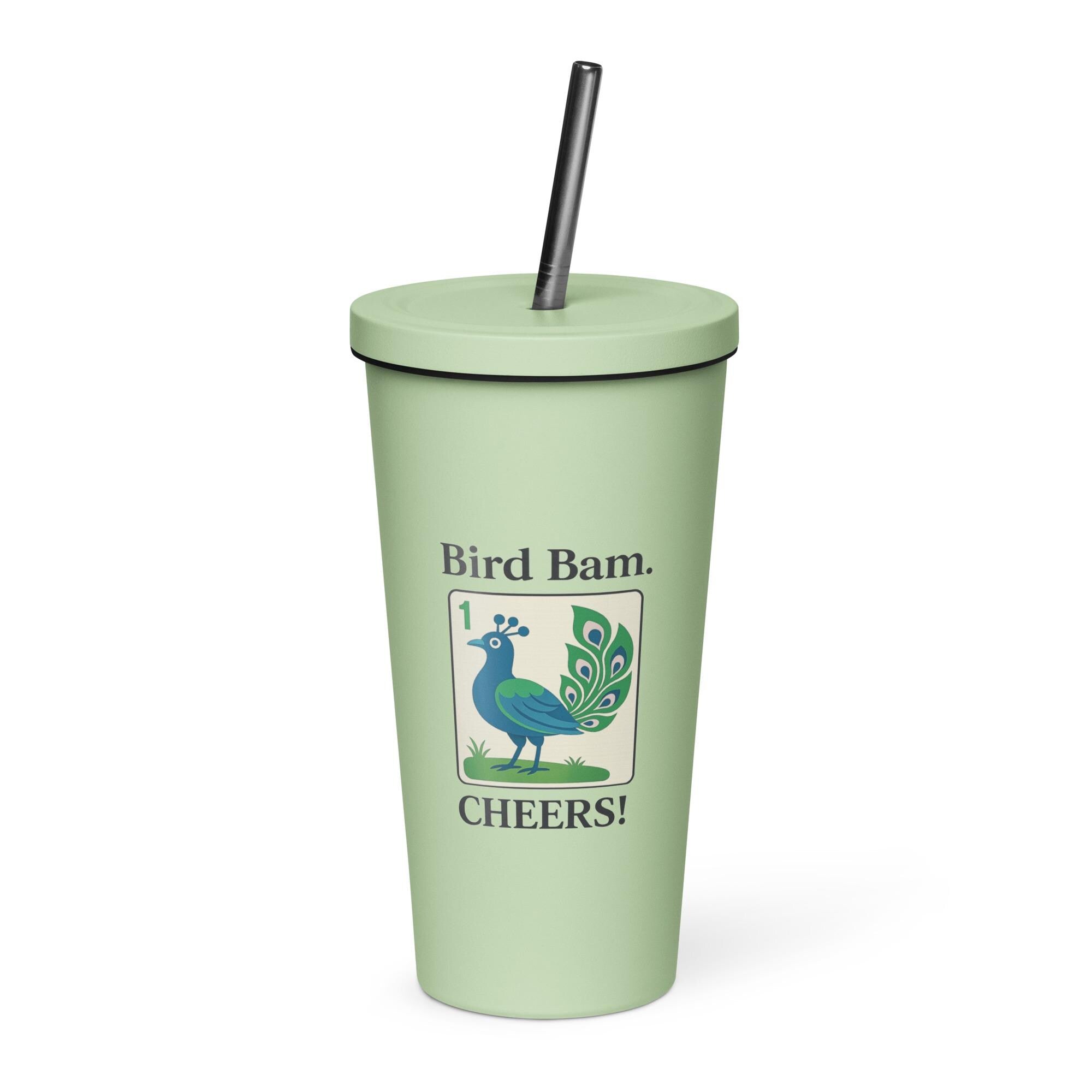 Bird Bam Cheers Drink Tumbler with straw and lid, hand wash only