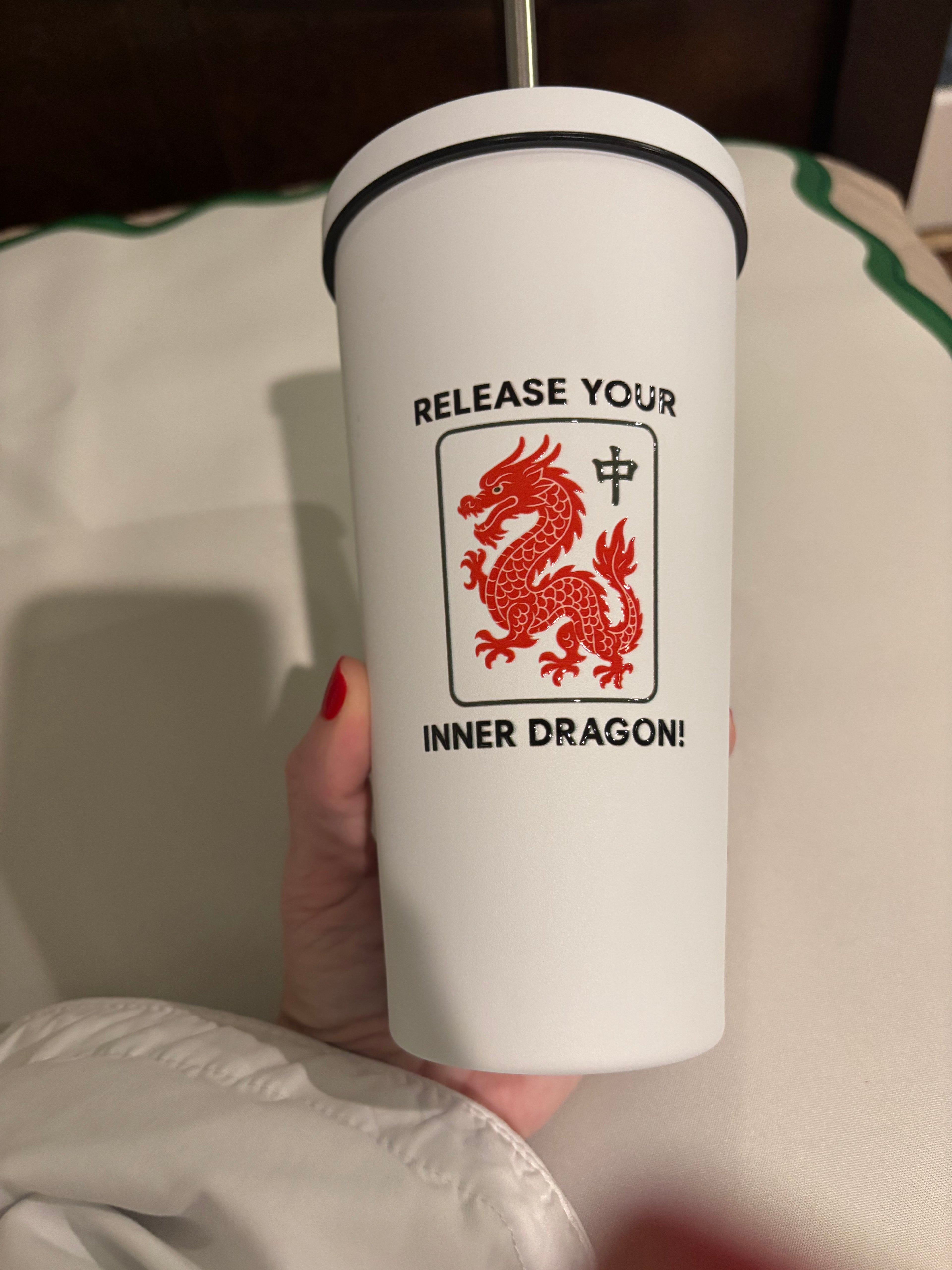 Mahjong Release Your Inner Dragon Drink Tumbler with straw and lid, Hand wash only